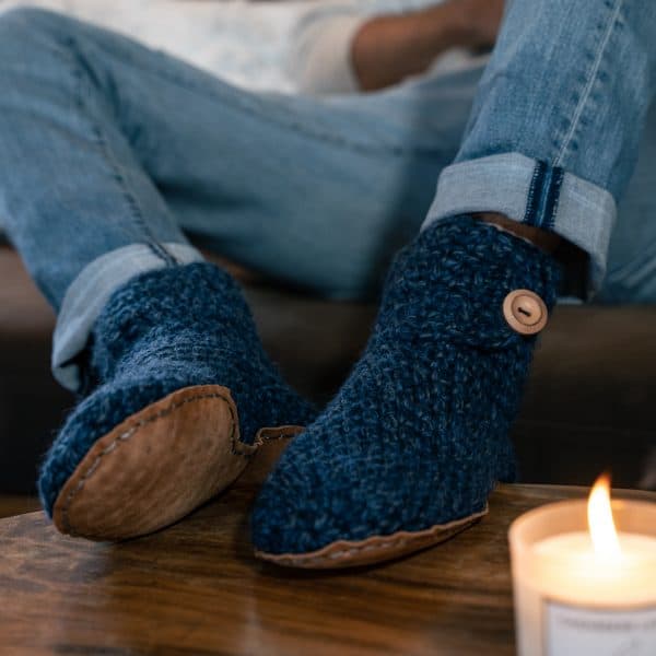 Floris van Bommel Bamboo Wool Slippers for Men & Women in Midnight Blue