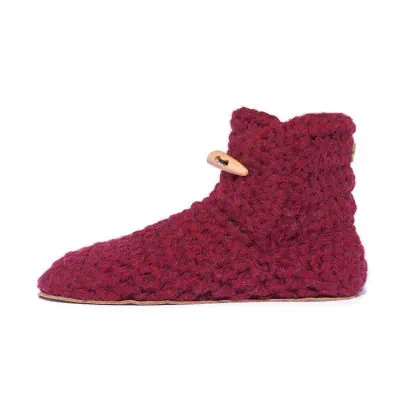 Wine Wool Bamboo Bootie Slippers