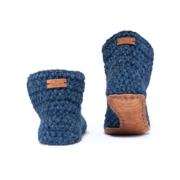 Handmade Bamboo Wool Slippers in Dark Blue by Kingdom of Wow. Barefoot design