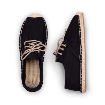 Jet Black Lace Up Espadrilles for Men