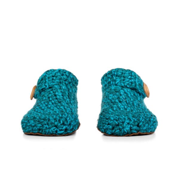 Crocheted Wool Ankle Bootie Slippers in Glacier Teal_front view