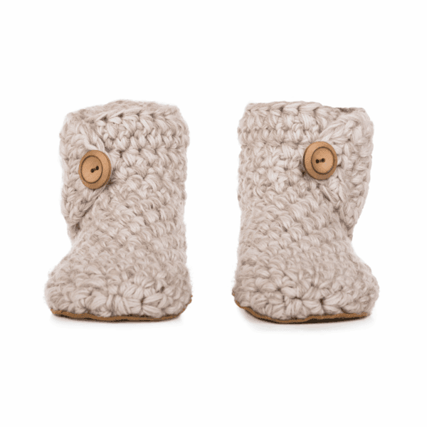 Extra Chunky Crocheted Booties in Chai Beige_front view