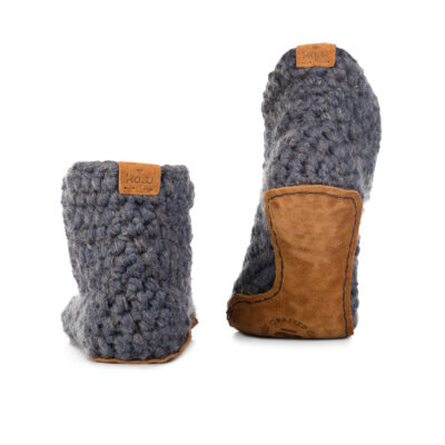 Extra Chunky Bamboo Wool Bootie Slippers in Charcoal