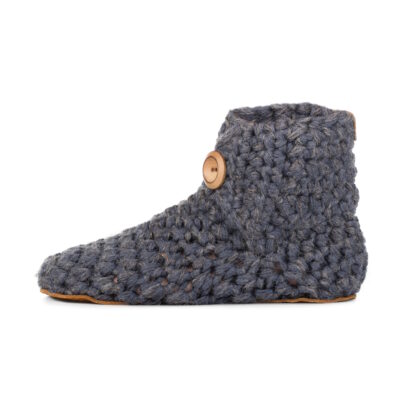 Extra Chunky Bamboo Wool Bootie Slippers in Charcoal