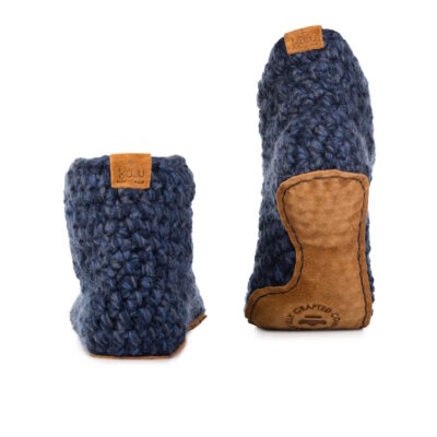 Extra Chunky Bamboo Wool Boot Slippers Midnight Blue